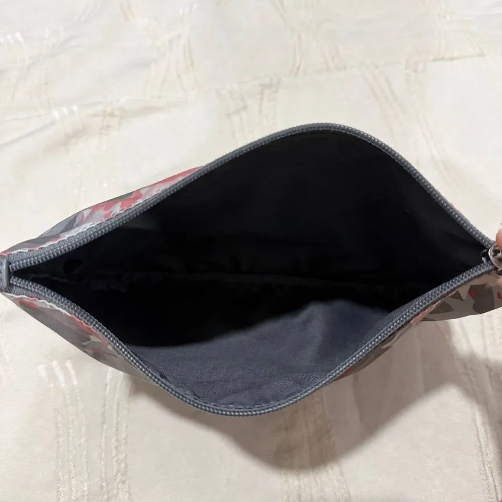 TUMI Floral Nylon Cosmetic Travel Pouch Gray Pink Zip Organizer 10